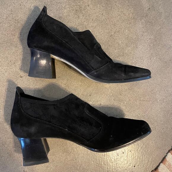 Ana Marino black Suede leather bootie shoe squared toe block heel womens size 7 - Picture 7 of 10